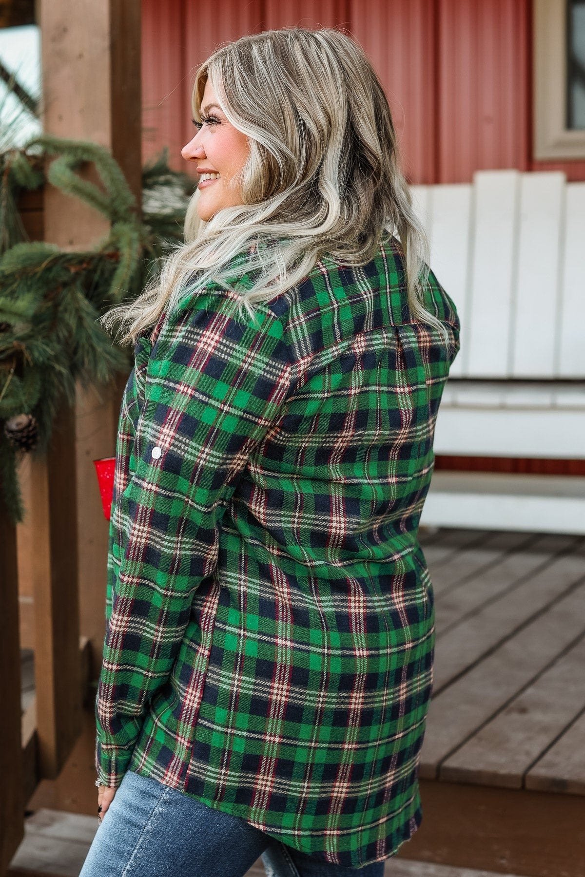 To The Tree Farm Plaid Button Top- Green & Navy