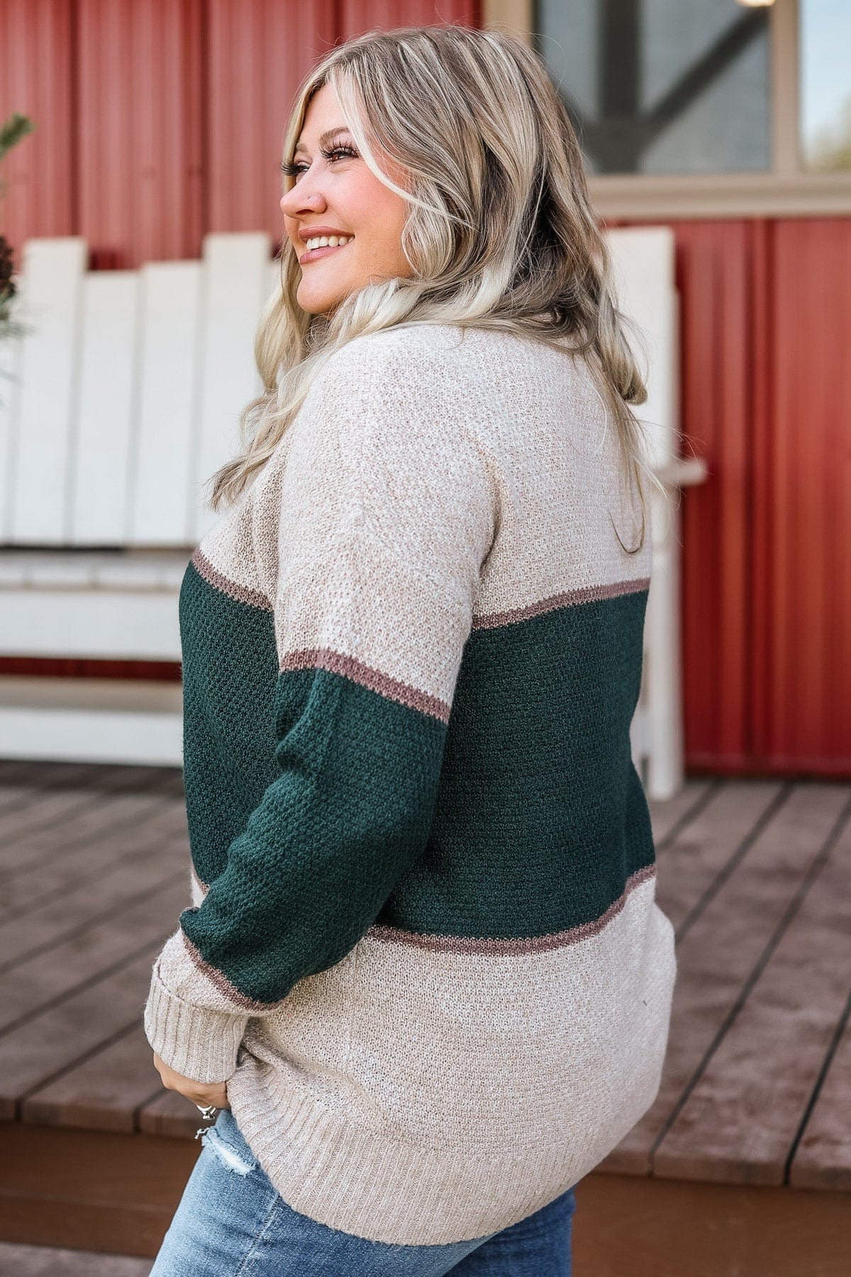 Always There For You Knit Sweater- Oatmeal & Forest Green