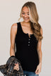 Bound To Be Beautiful Button Henley Tank Top- Black