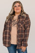 Autumn Nights Plaid Button Top- Brown