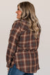 Autumn Nights Plaid Button Top- Brown