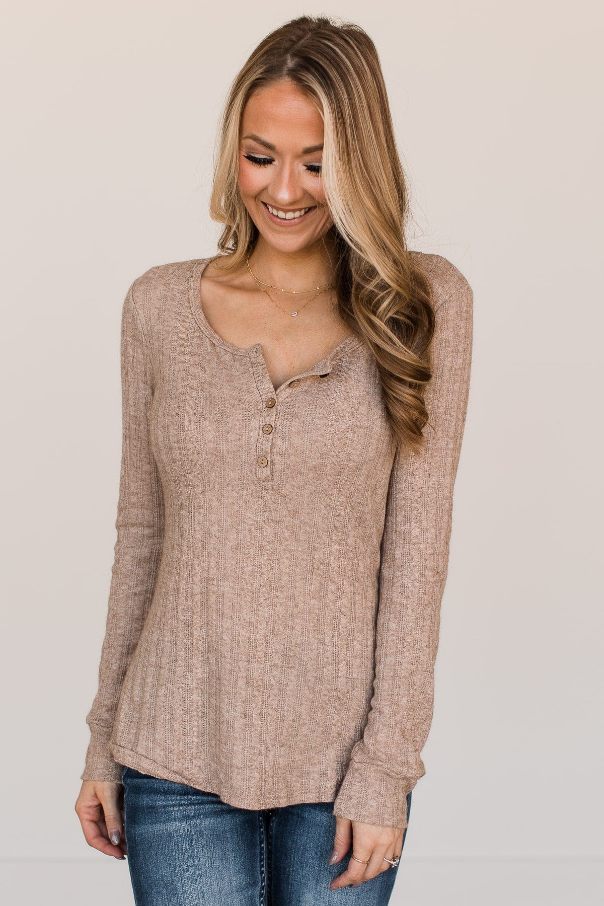 At My Best Knit Button Top- Taupe