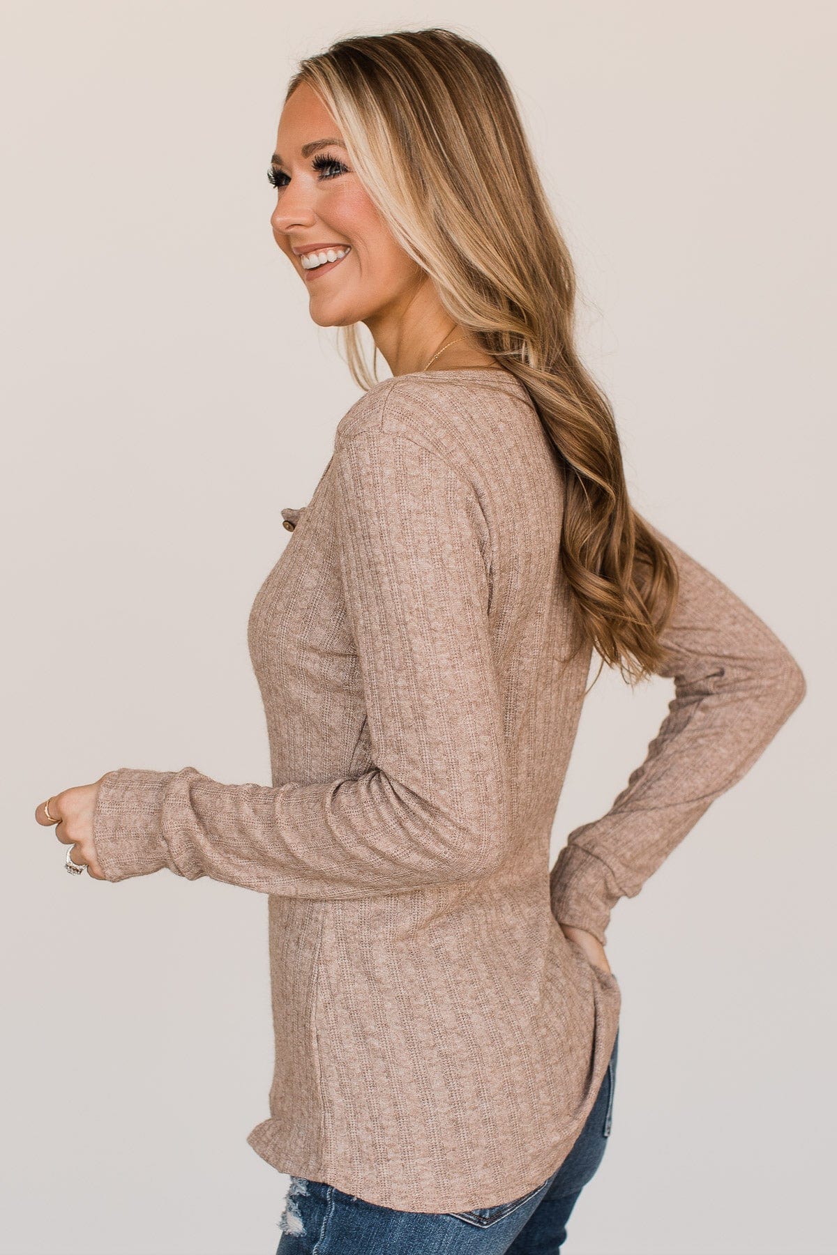 At My Best Knit Button Top- Taupe