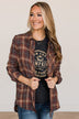 Autumn Nights Plaid Button Top- Brown