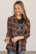 Autumn Nights Plaid Button Top- Brown