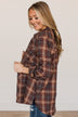 Autumn Nights Plaid Button Top- Brown