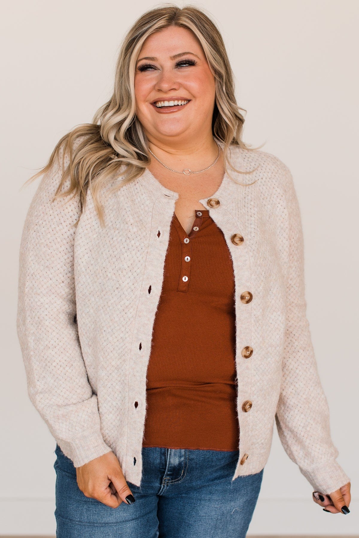 Taking It All In Button Cardigan- Oatmeal
