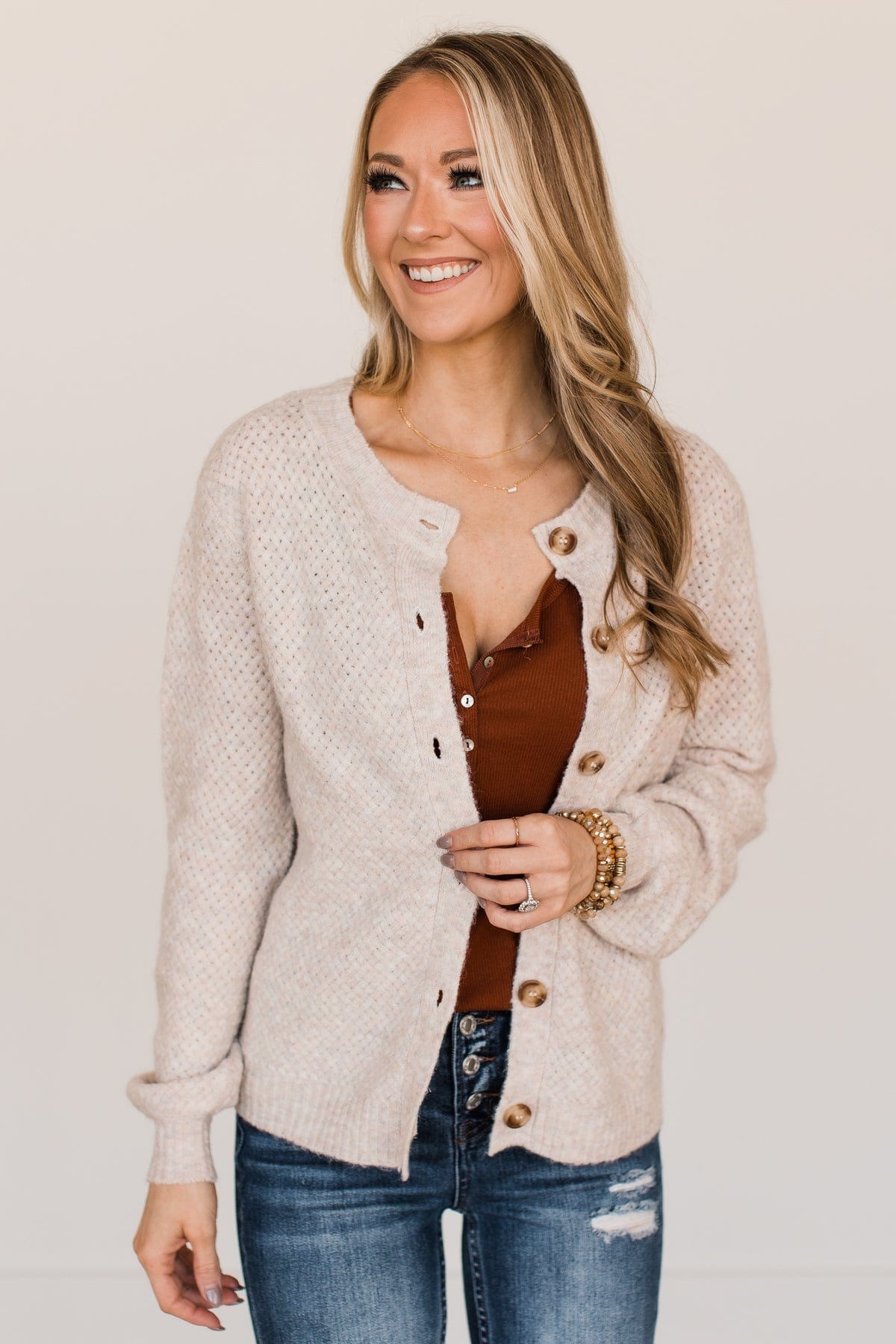 Ema Oatmeal multi midi length button through cardigan main image 0