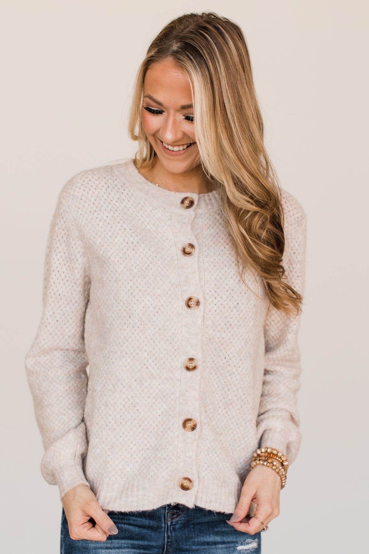 Taking It All In Button Cardigan- Oatmeal