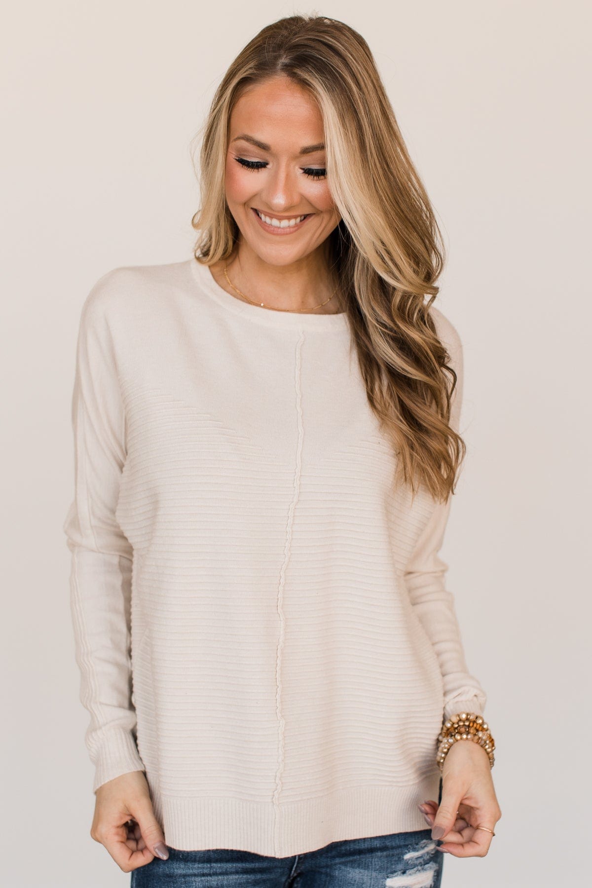 Finding Truth Relaxed Knit Sweater- Light Cream