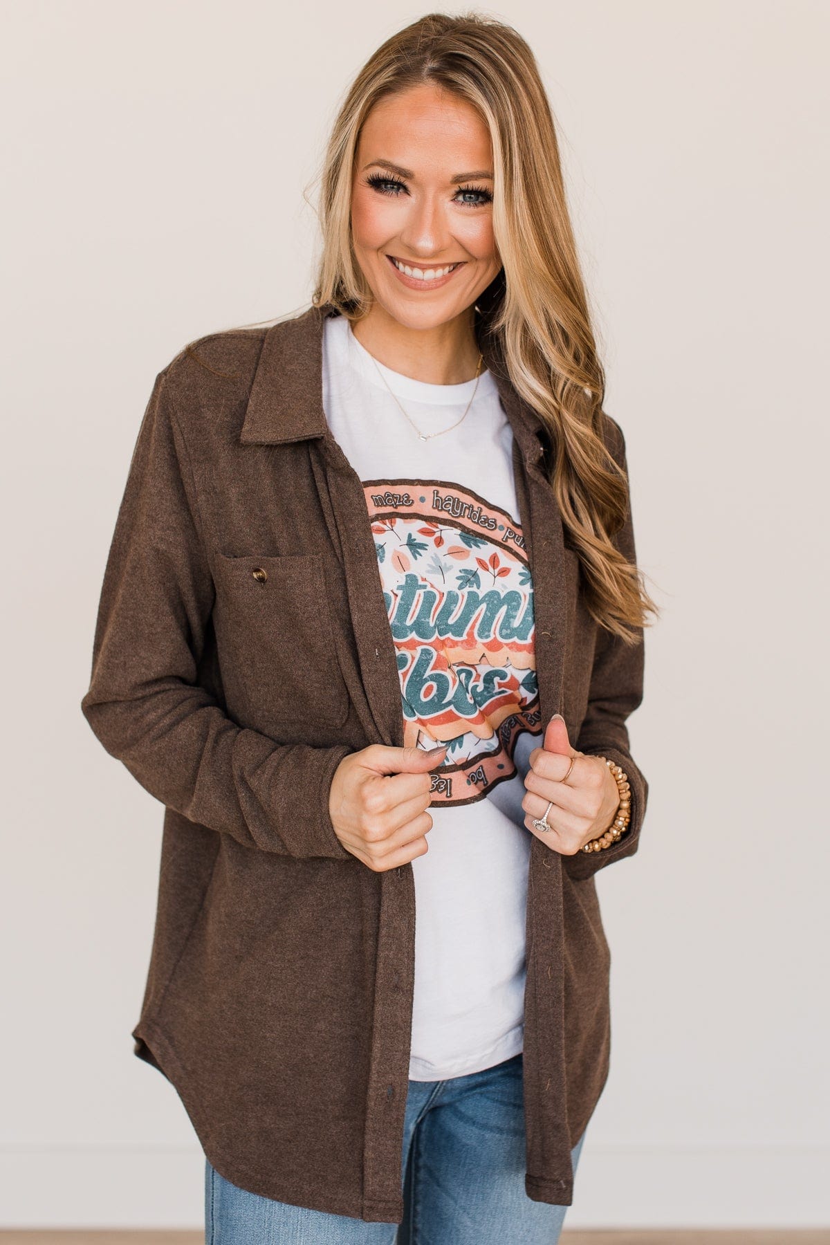Thread & Supply Free Falling Lightweight Button Down Jacket- Brown