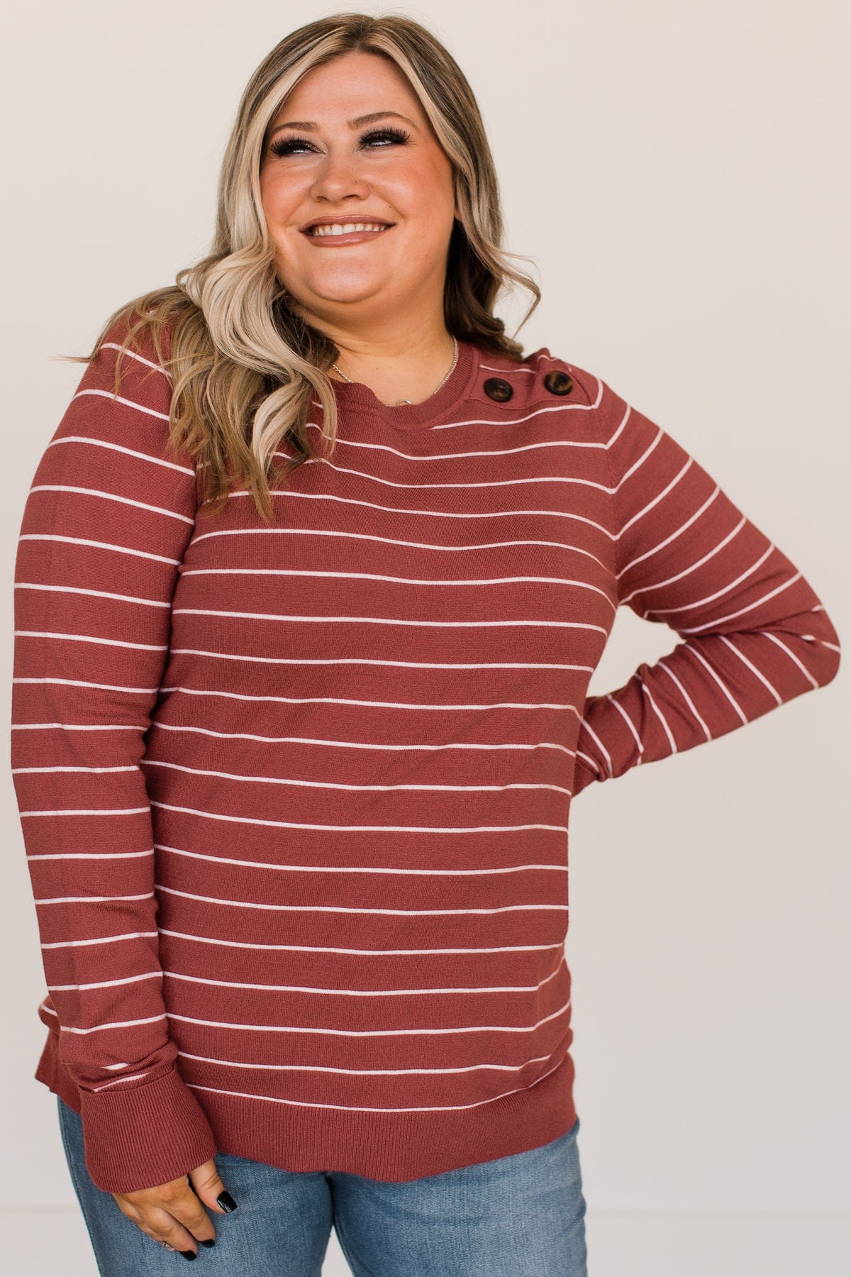 Grateful For You Striped Sweater- Rust