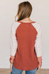 Looking For Signs Waffle Knit Button Top- Rust