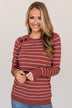 Grateful For You Striped Sweater- Rust