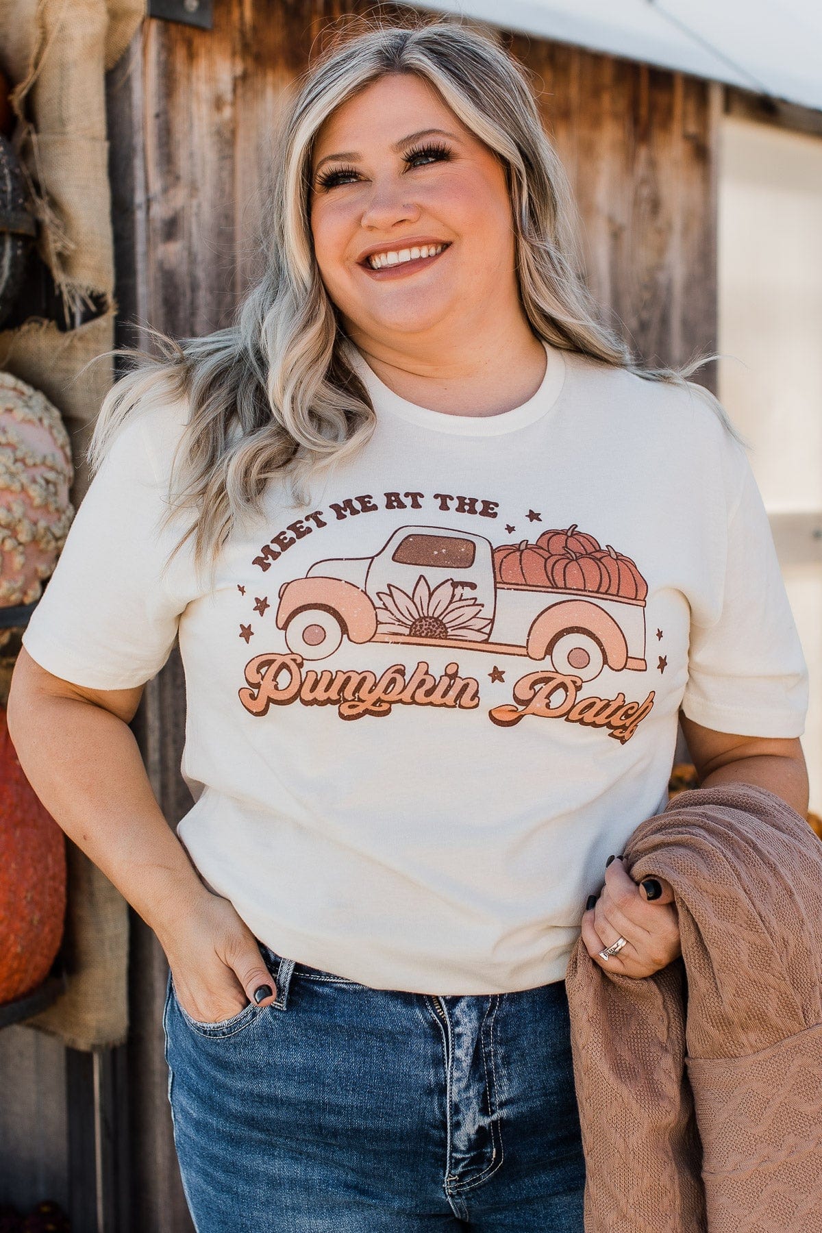 "Meet Me At The Pumpkin Patch" Graphic Tee- Cream