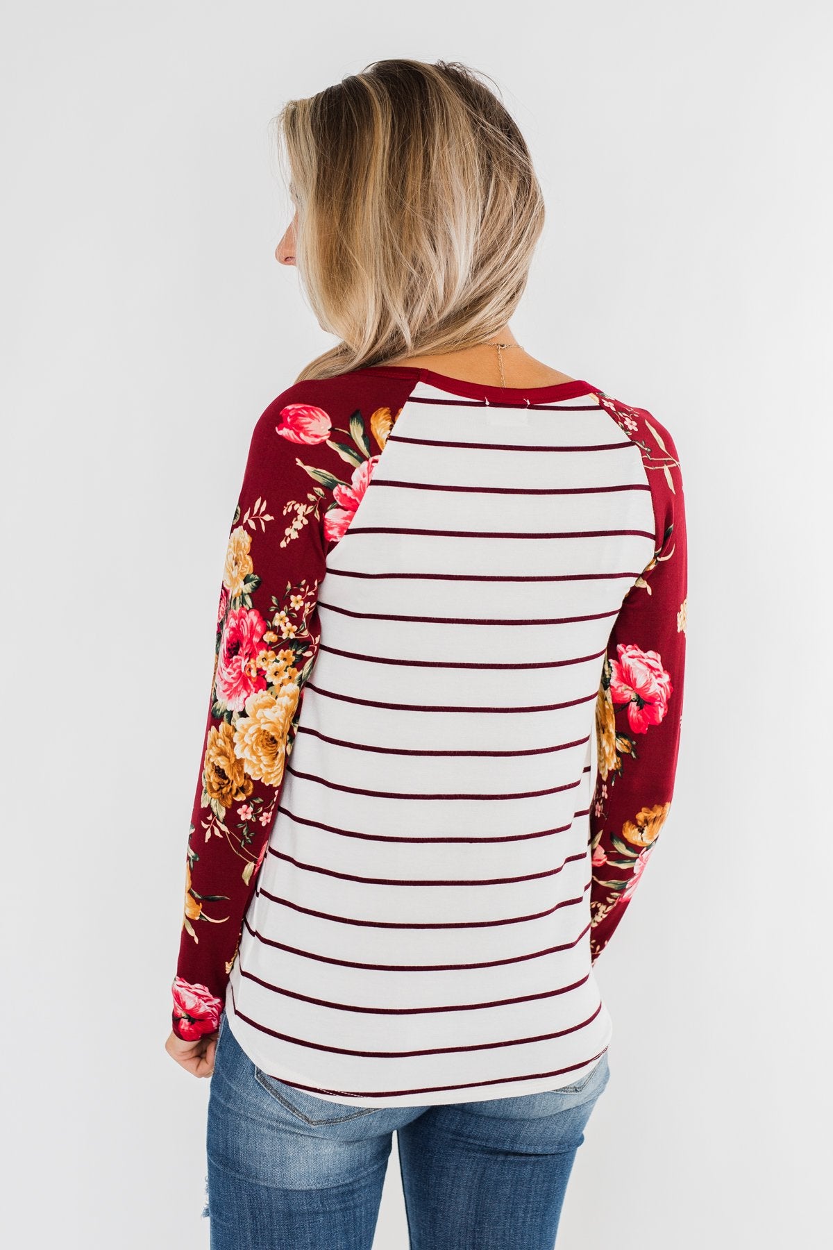 The Perfect Day Striped Floral Top- Burgundy & Ivory