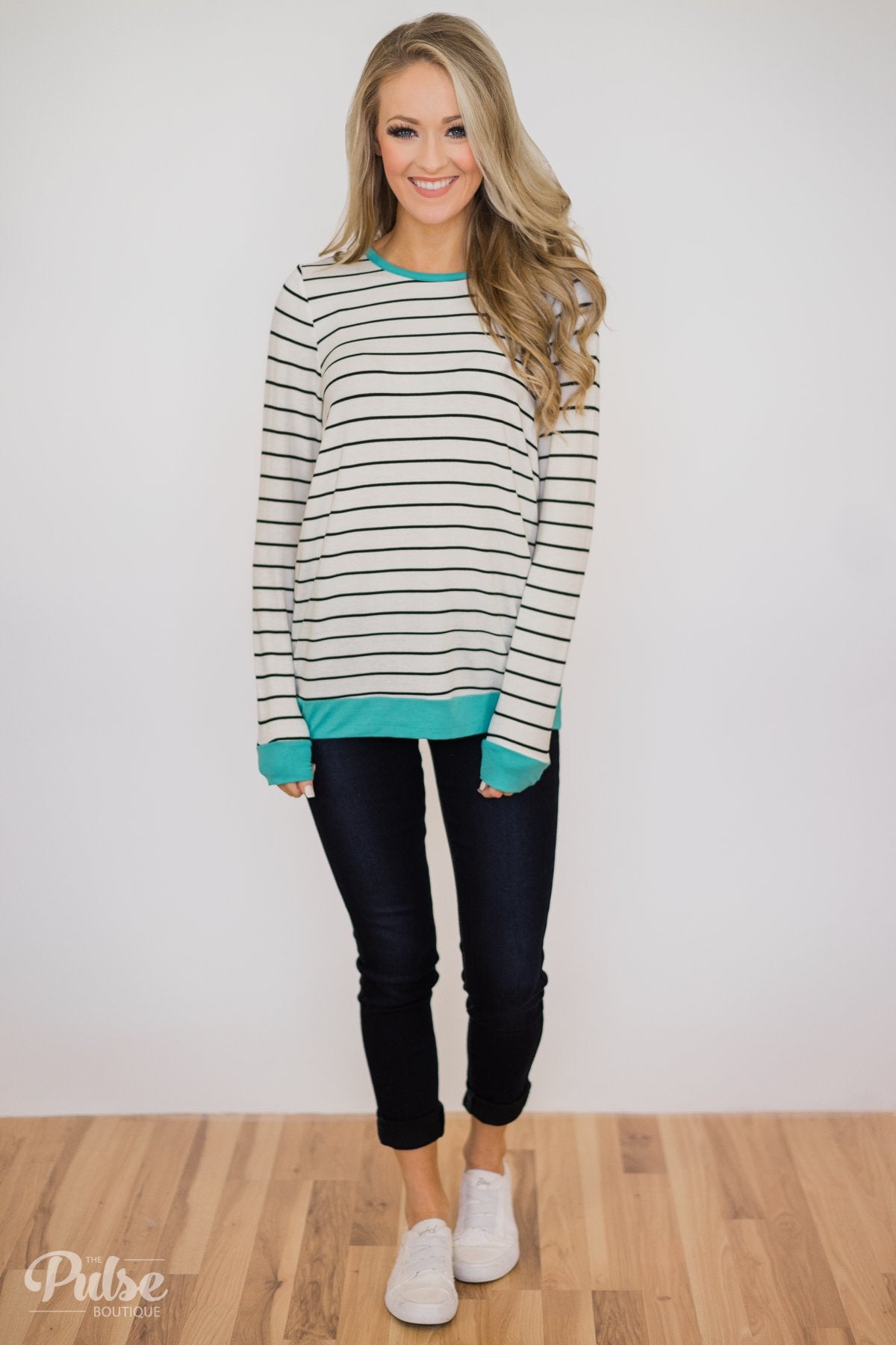 Follow the Beat Striped Top- Turquoise Blue