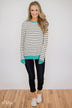 Follow the Beat Striped Top- Turquoise Blue