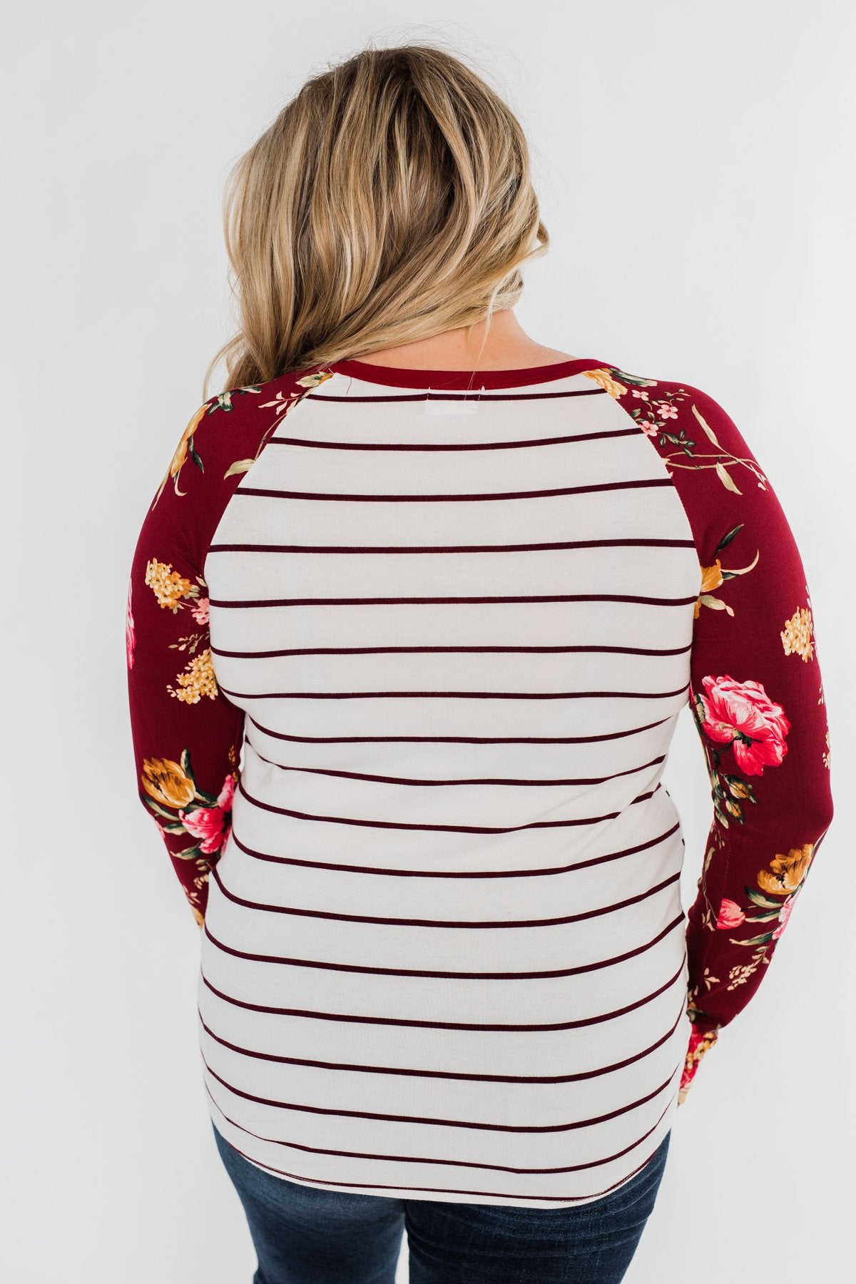 The Perfect Day Striped Floral Top- Burgundy & Ivory