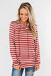 A Sure Thing Striped Tunic Hoodie- Rust & Ivory