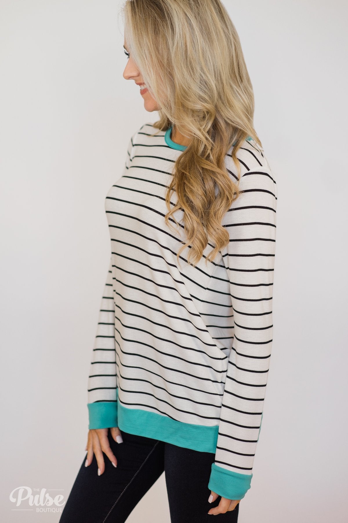 Follow the Beat Striped Top- Turquoise Blue