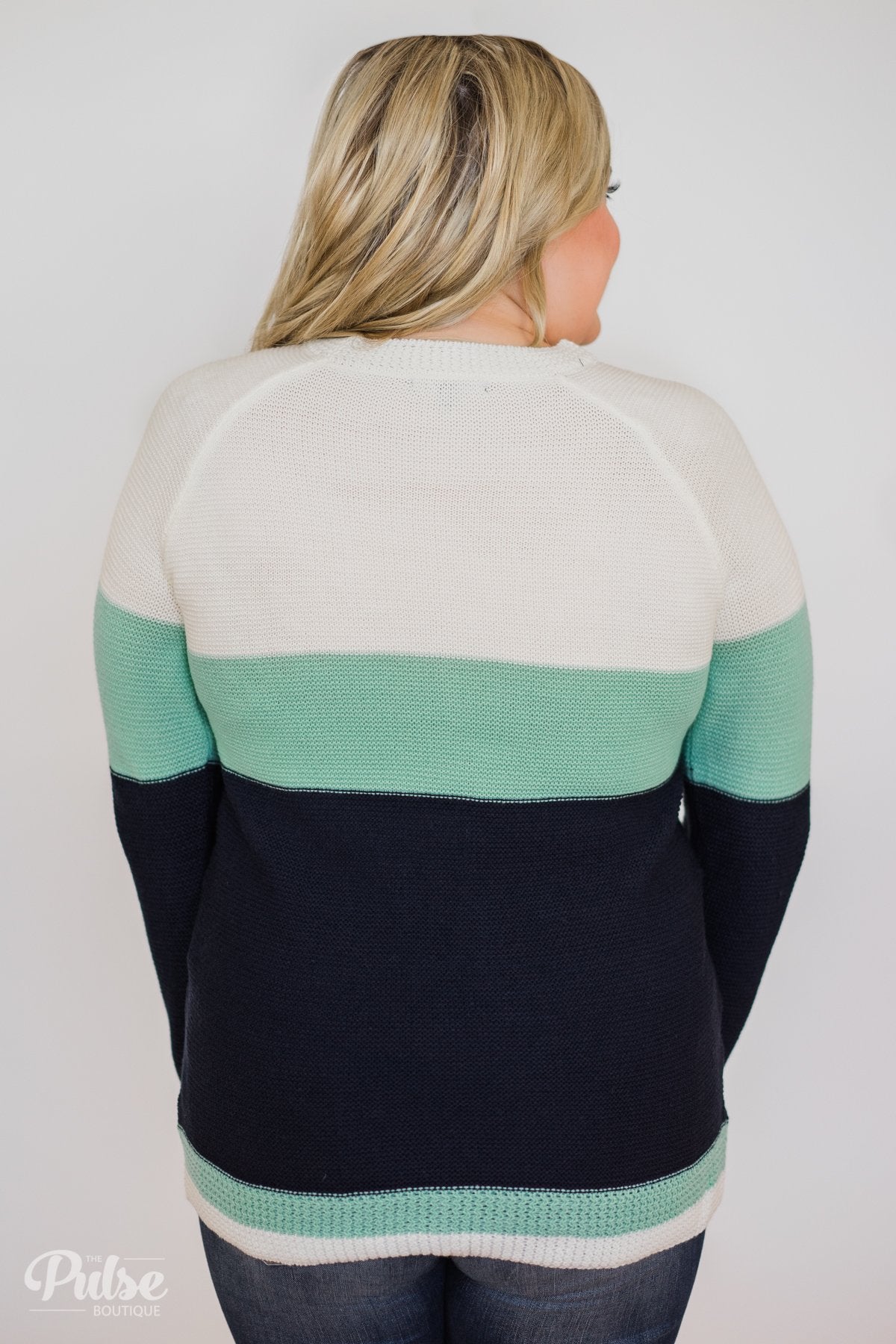 Close to You Knitted Color Block Sweater- Ivory, Mint, Navy