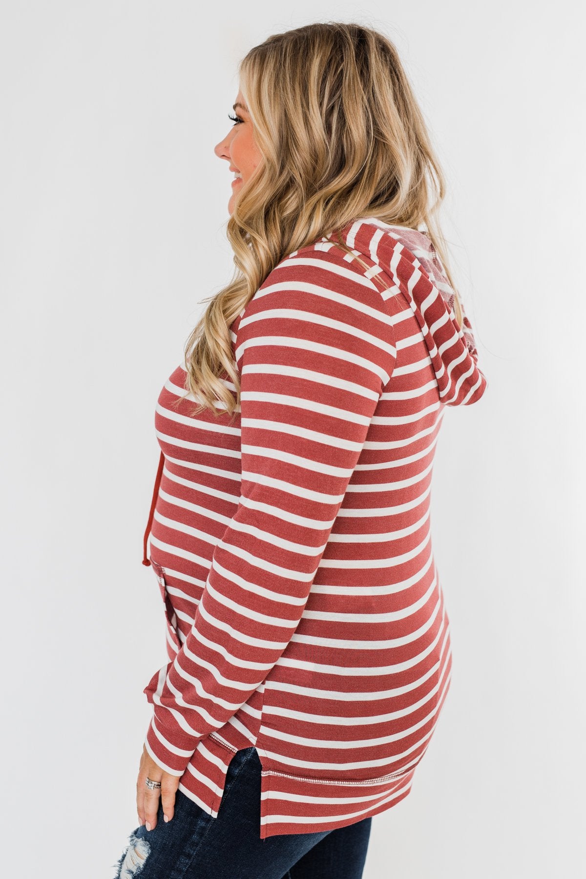 A Sure Thing Striped Tunic Hoodie- Rust & Ivory