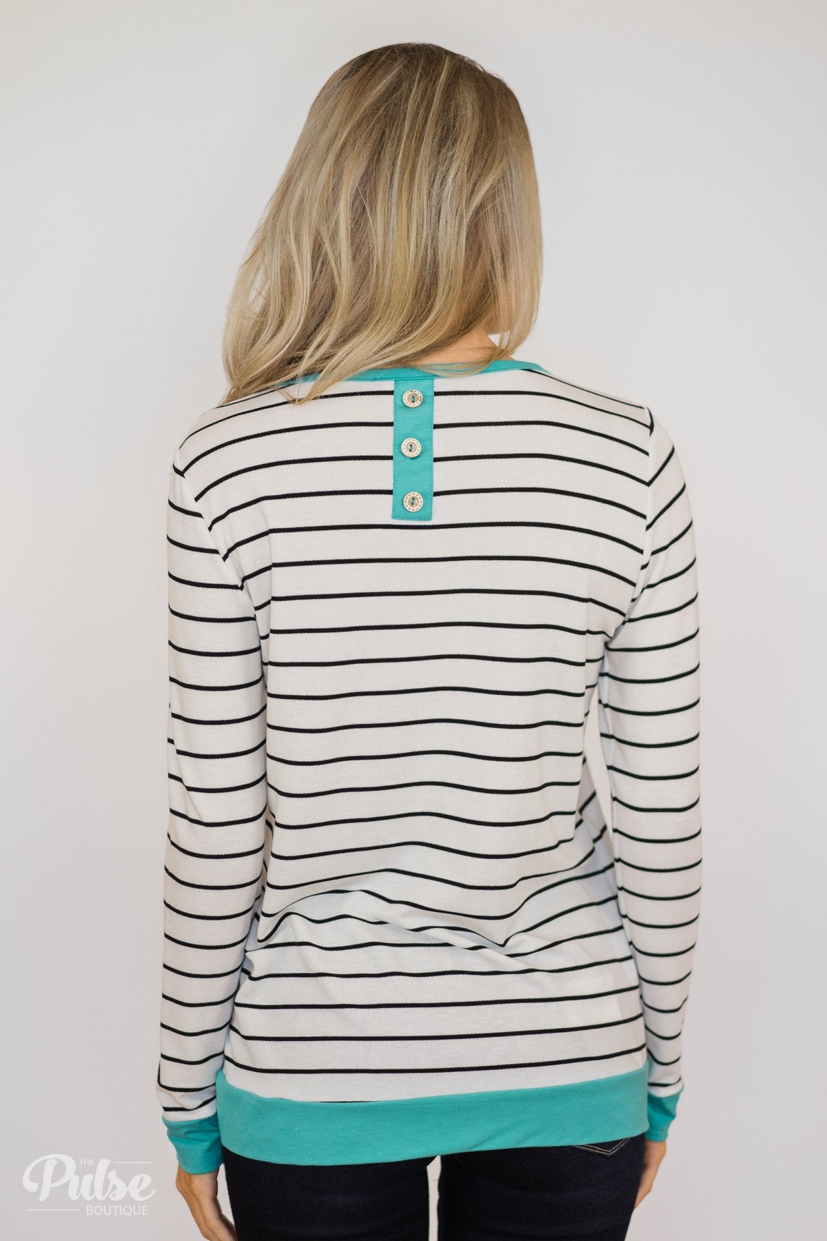 Follow the Beat Striped Top- Turquoise Blue