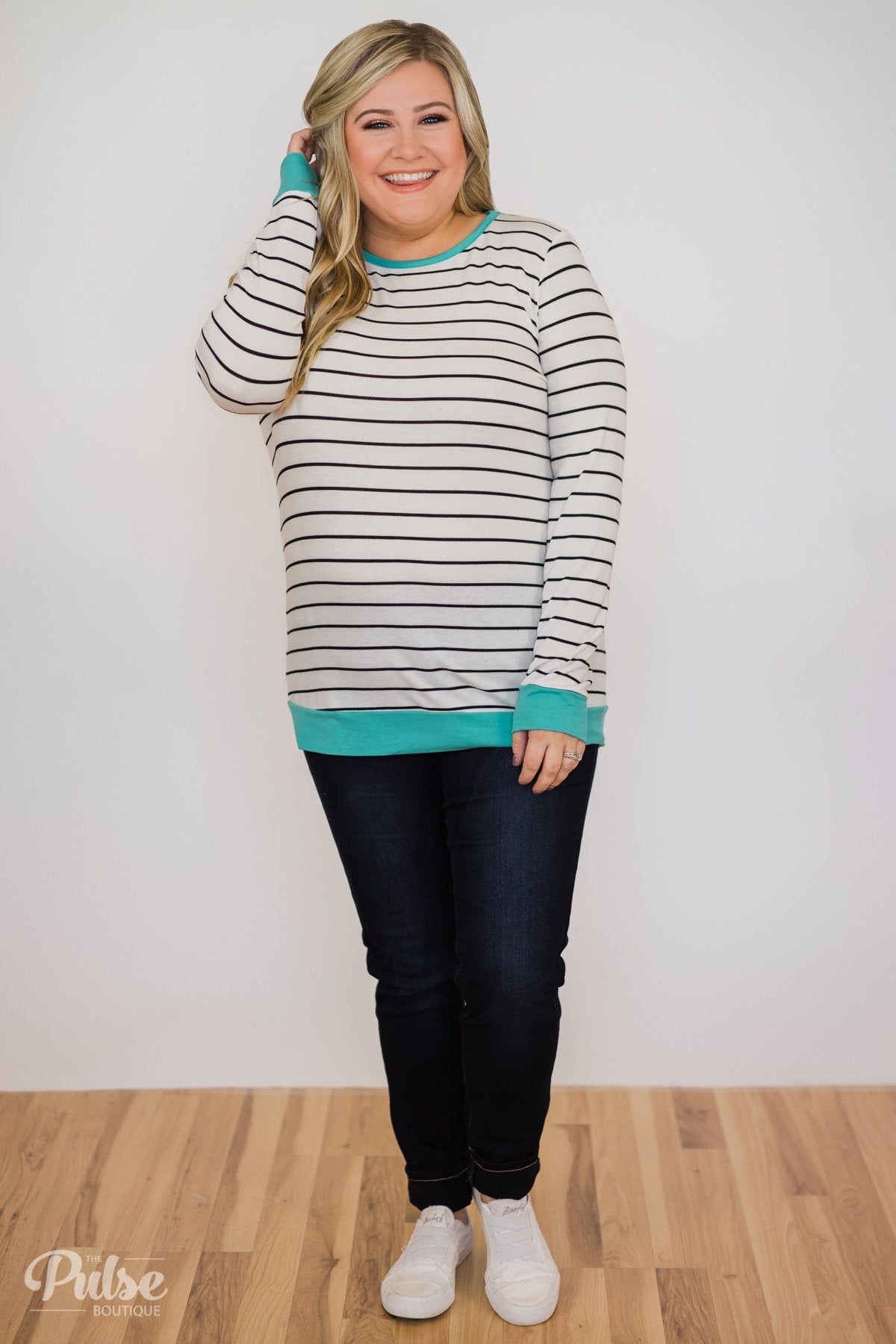 Follow the Beat Striped Top- Turquoise Blue
