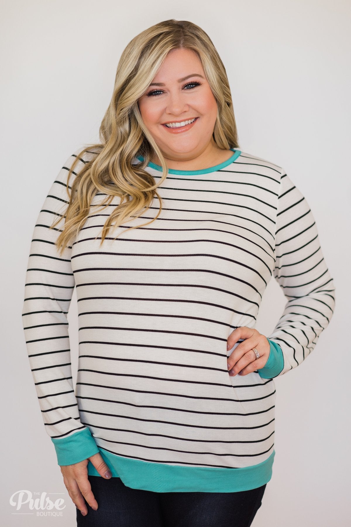 Follow the Beat Striped Top- Turquoise Blue