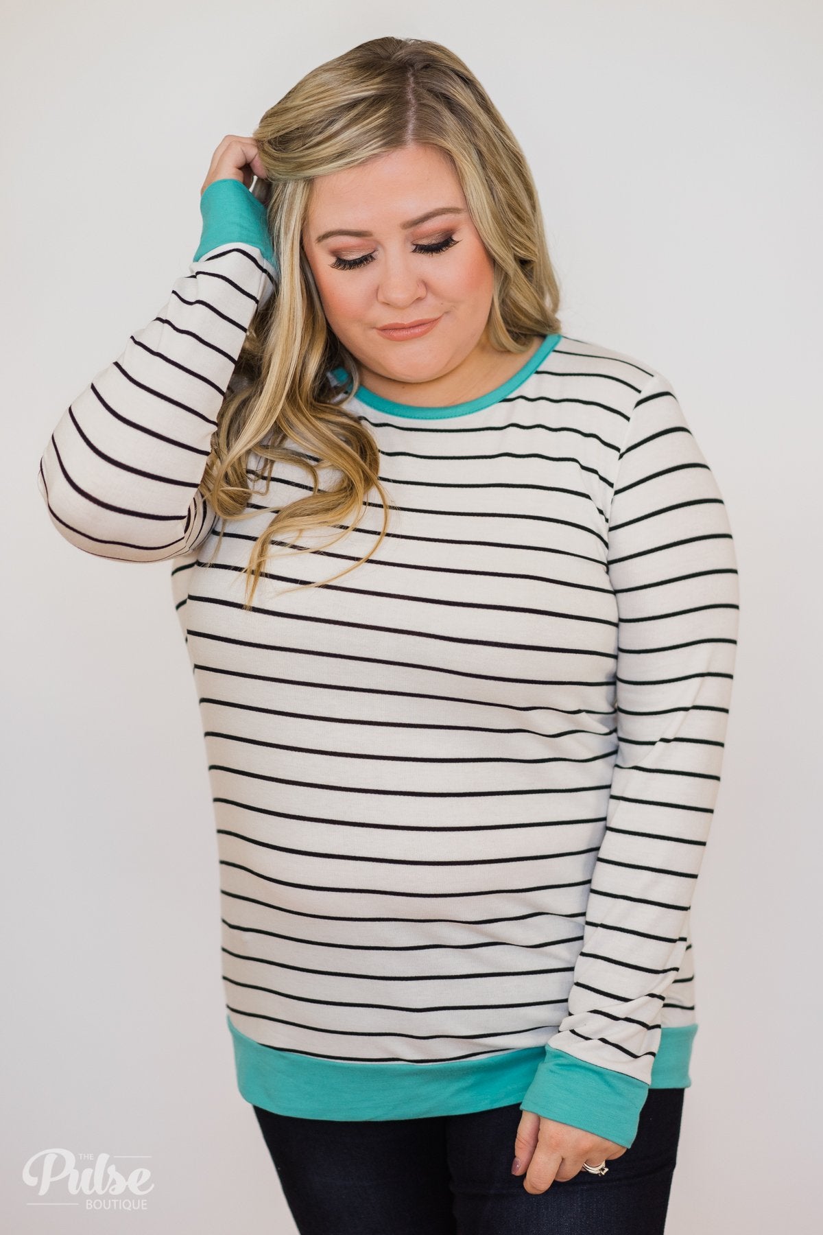 Follow the Beat Striped Top- Turquoise Blue