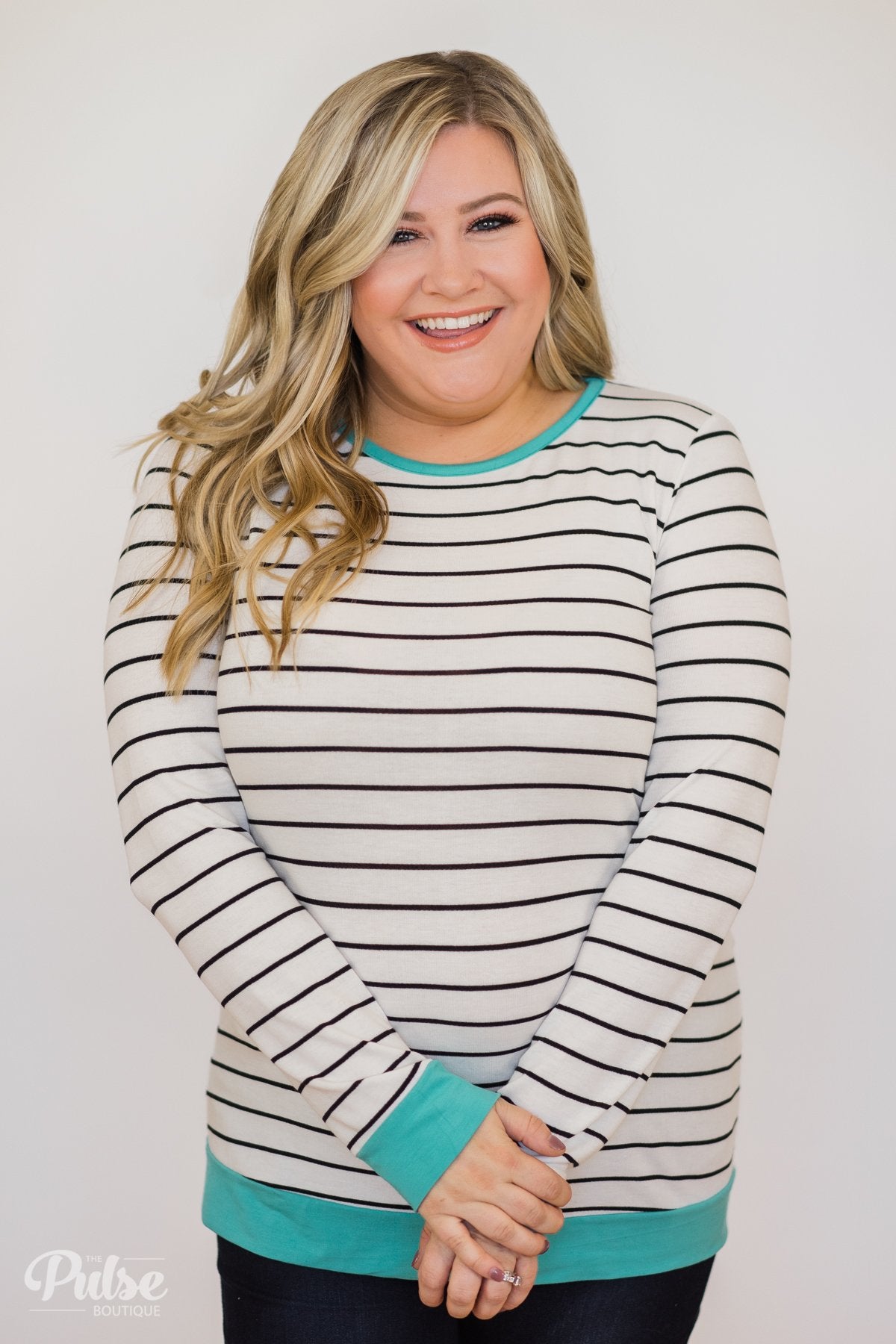 Follow the Beat Striped Top- Turquoise Blue