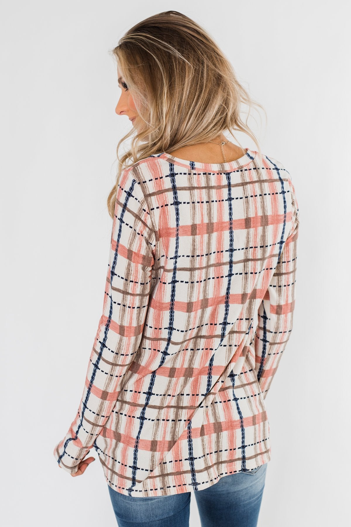 Long Sleeve Front Twist Top- Mauve, Cream, & Navy