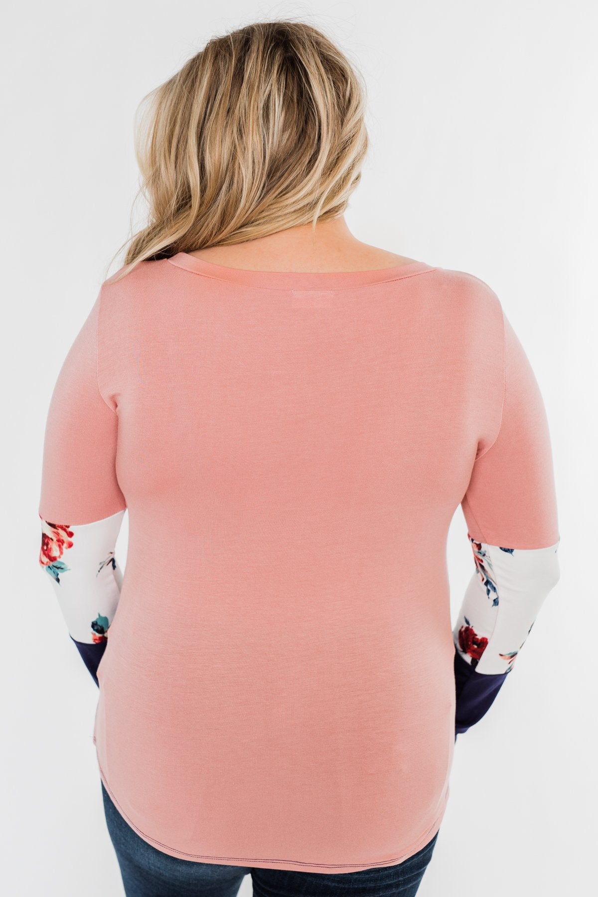 The Time Is Now Long Sleeve Floral top- Blush & Navy