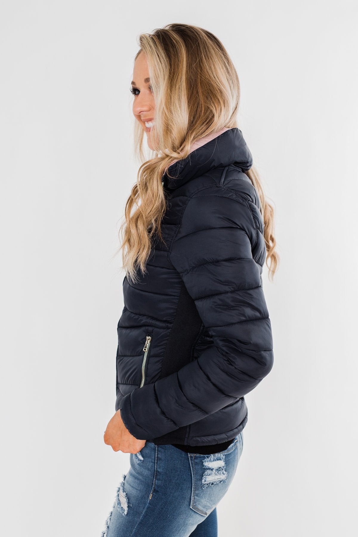 Everything I Want Reversible Puffer Coat- Navy & Blush