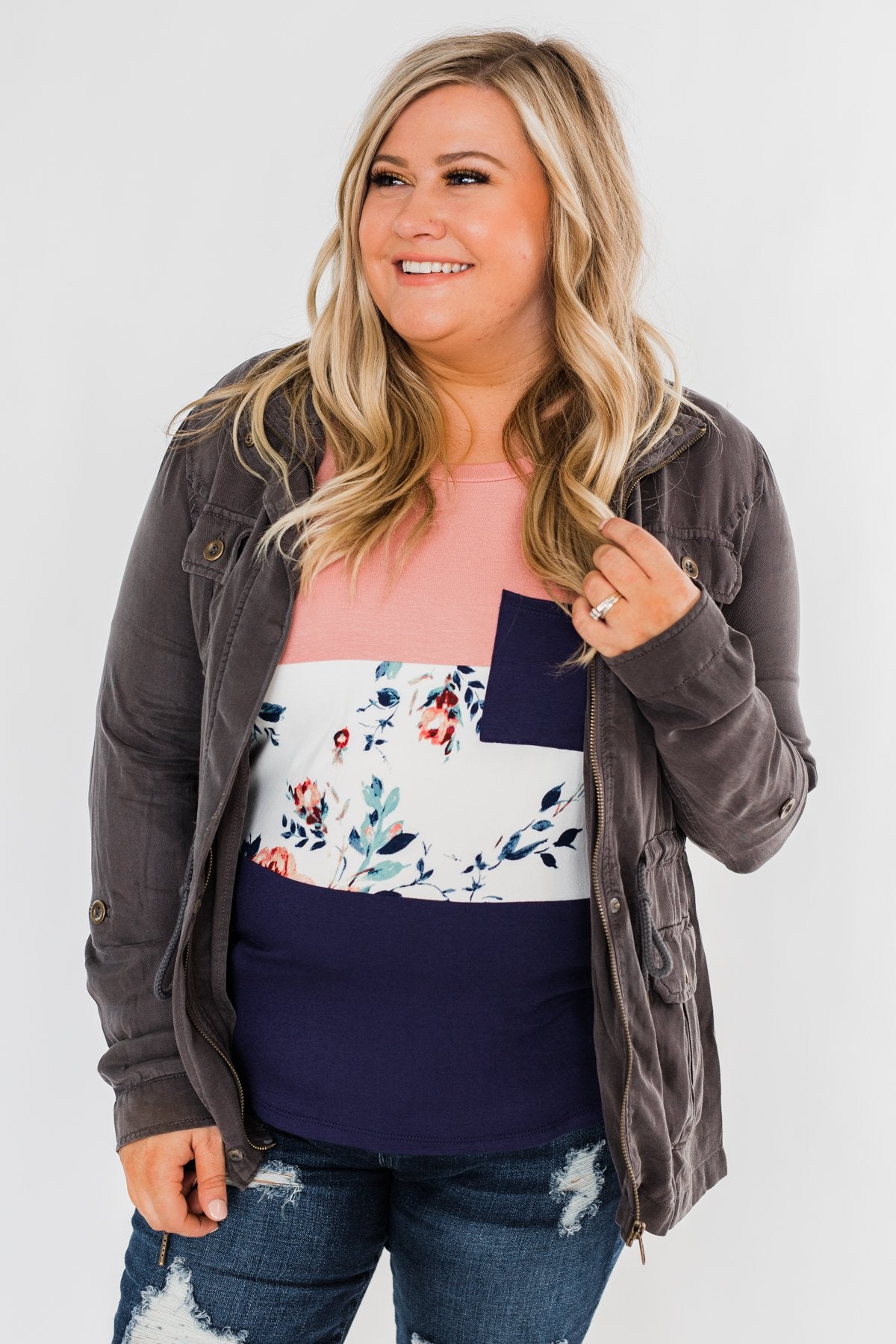 Carried Away Drawstring Waist Jacket- Charcoal