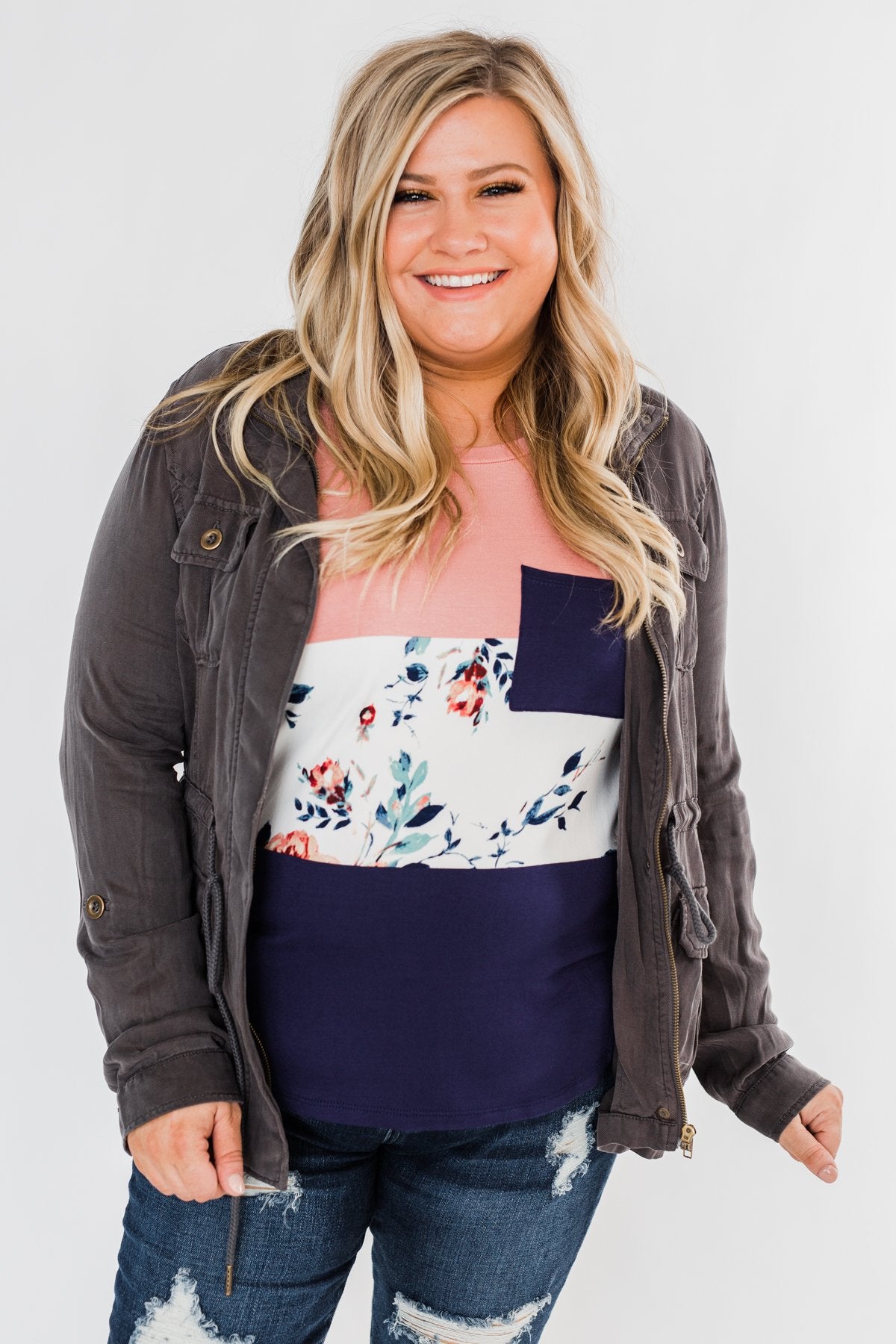 Carried Away Drawstring Waist Jacket- Charcoal