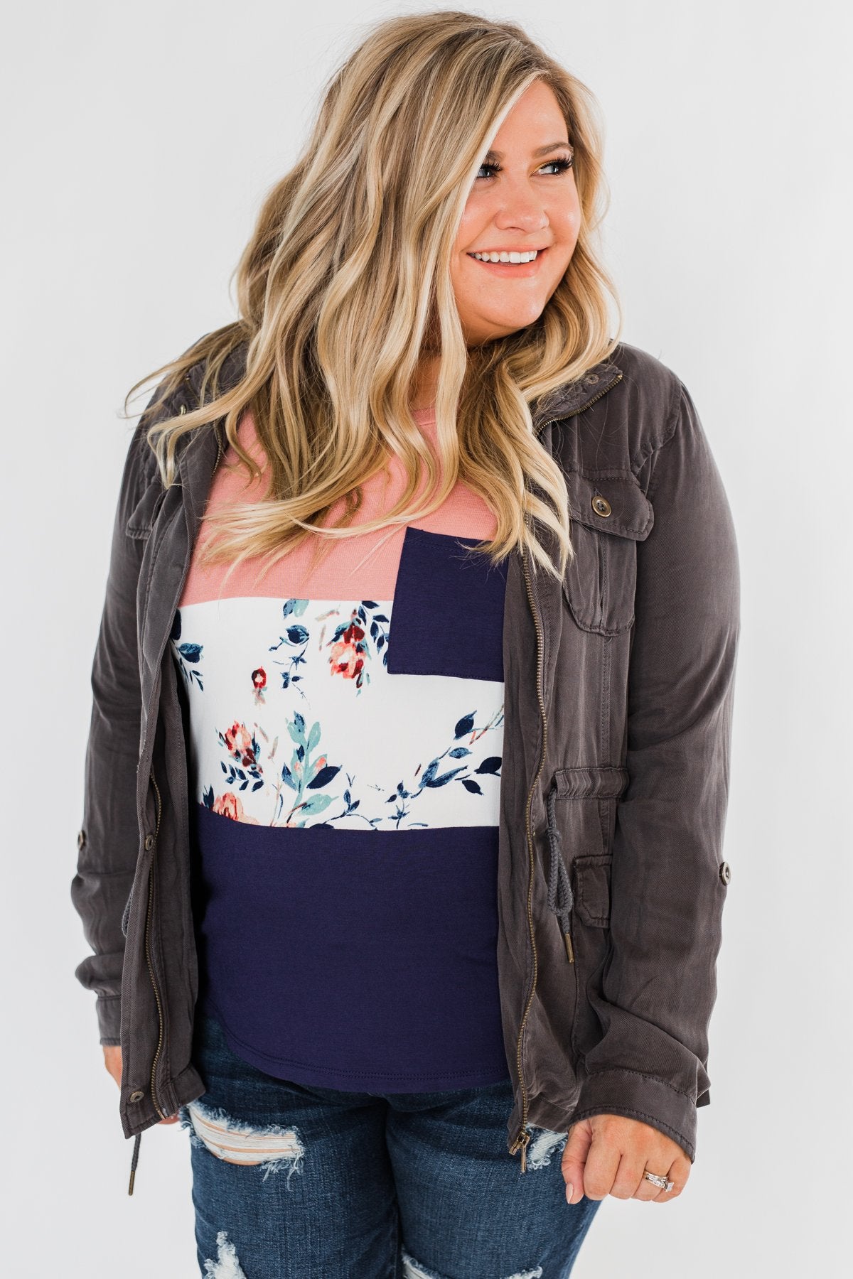 Carried Away Drawstring Waist Jacket- Charcoal