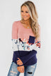 The Time Is Now Long Sleeve Floral top- Blush & Navy