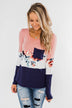 The Time Is Now Long Sleeve Floral top- Blush & Navy
