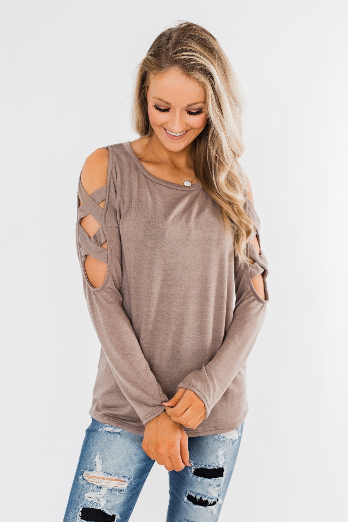 Something More Exciting Cold Shoulder Top- Mocha