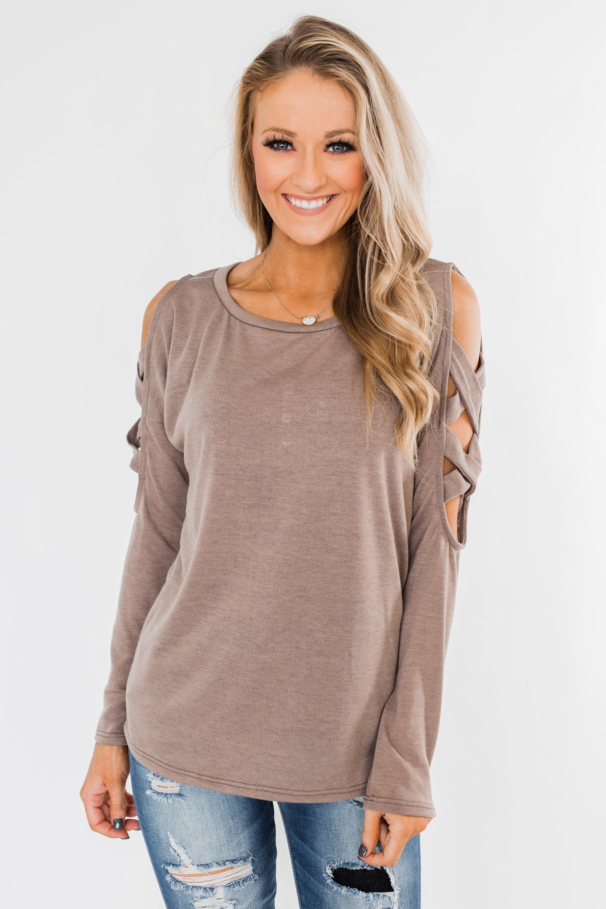 Something More Exciting Cold Shoulder Top- Mocha