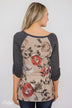 Ahead of the Game Floral Baseball Top- Beige & Charcoal