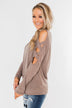 Something More Exciting Cold Shoulder Top- Mocha