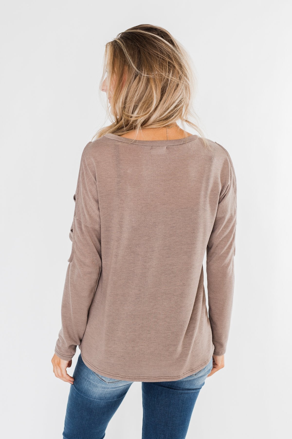 Something More Exciting Cold Shoulder Top- Mocha