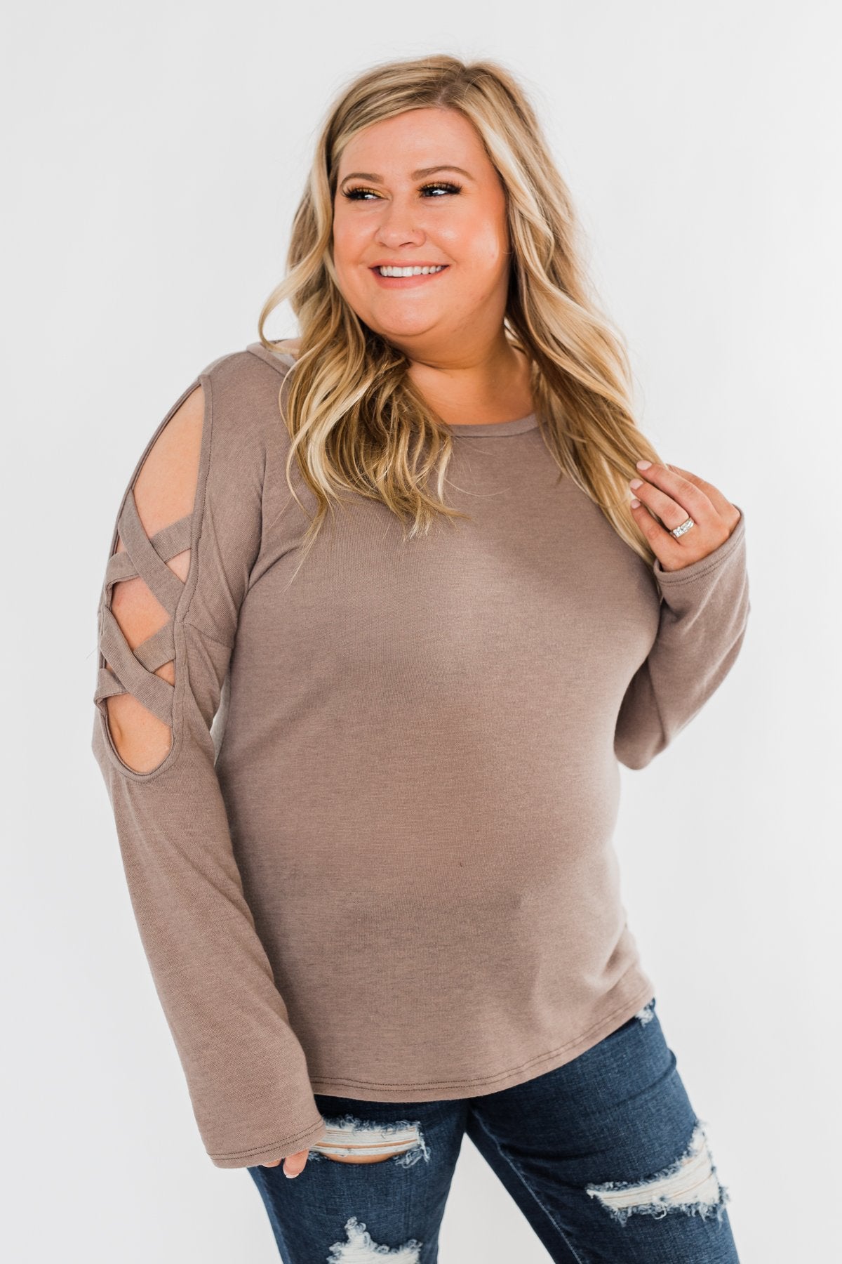 Something More Exciting Cold Shoulder Top- Mocha