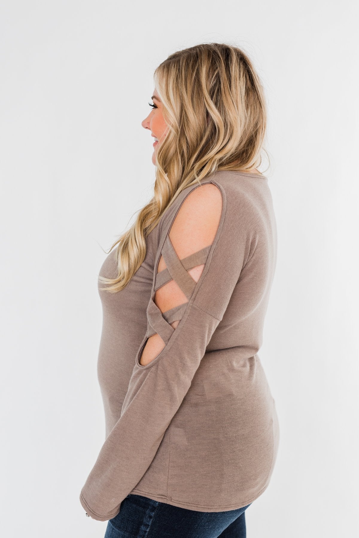 Something More Exciting Cold Shoulder Top- Mocha