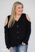Take A Hint Cold Shoulder Thermal Top- Black