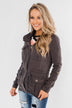 Carried Away Drawstring Waist Jacket- Charcoal