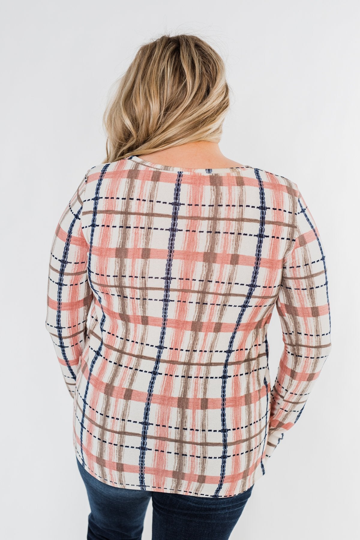 Long Sleeve Front Twist Top- Mauve, Cream, & Navy